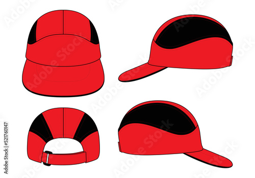 Sport red-black baseball cap - 5 panel cap design on white background, vector  file.