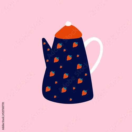 Autumn illustration, sticker kettle, teapot with homely cute things. Vector design for card, poster, flyer, web and other use