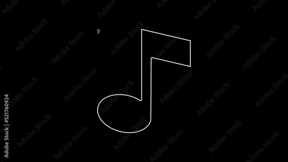 White line Music note, tone icon isolated on black background. 4K Video motion graphic animation White line Music note, tone icon isolated on black background. 4K Video motion graphic animation