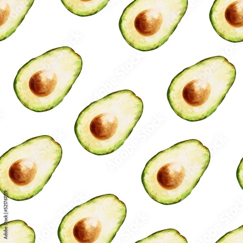 Avocado seamless pattern. Food illustration.