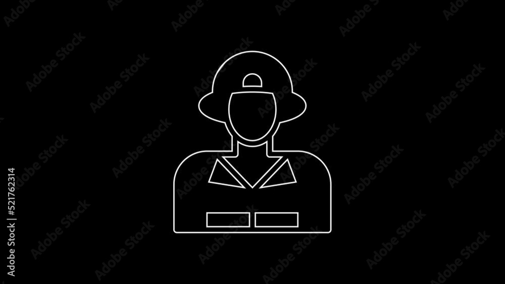White line Firefighter icon isolated on black background. 4K Video motion graphic animation White line Firefighter icon isolated on black background. 4K Video motion graphic animation