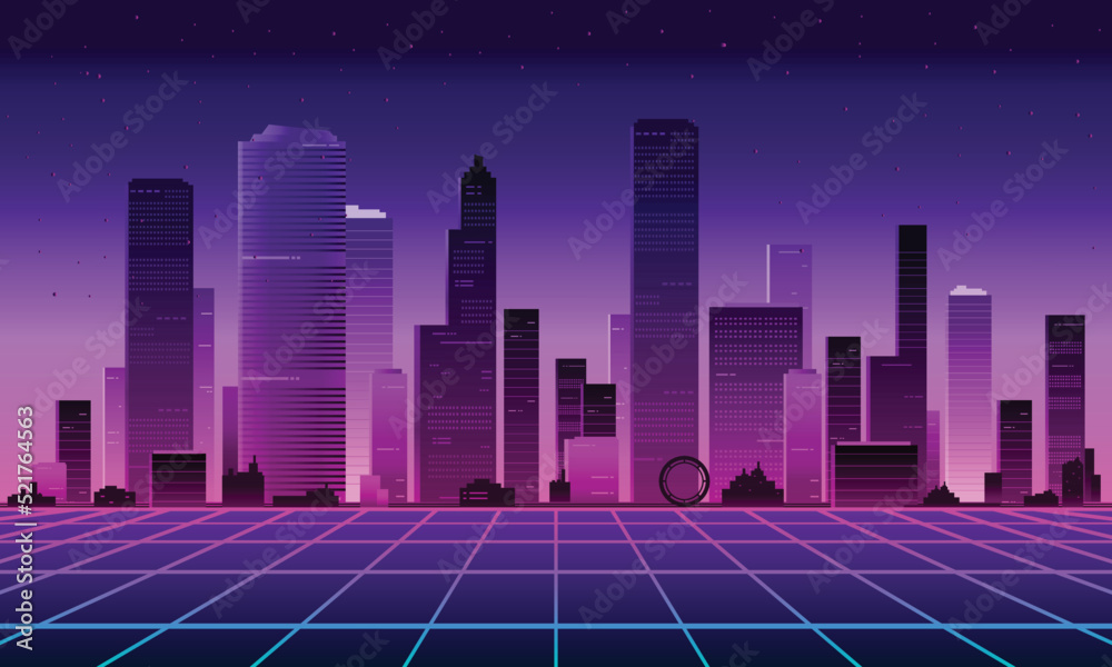 cool awesome Retro 80s city Background Vector silhouette