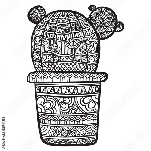 Zentangle stylized doodle vector of succulent cactus in the pot. Zen art ornate page. Suits as tattoo or logo template, decorative drawing or coloring book sketch. Illustration for adult antistress. photo