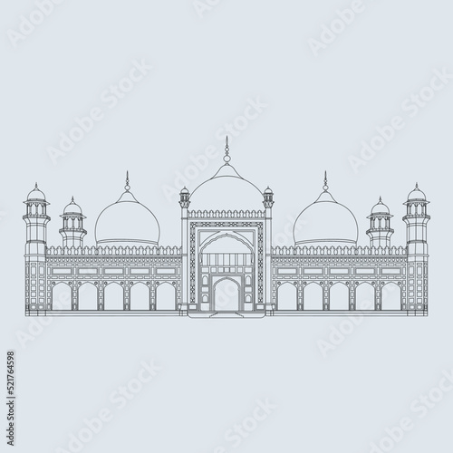 Badshahi mosque lahore pakistan beautiful illustration. photo