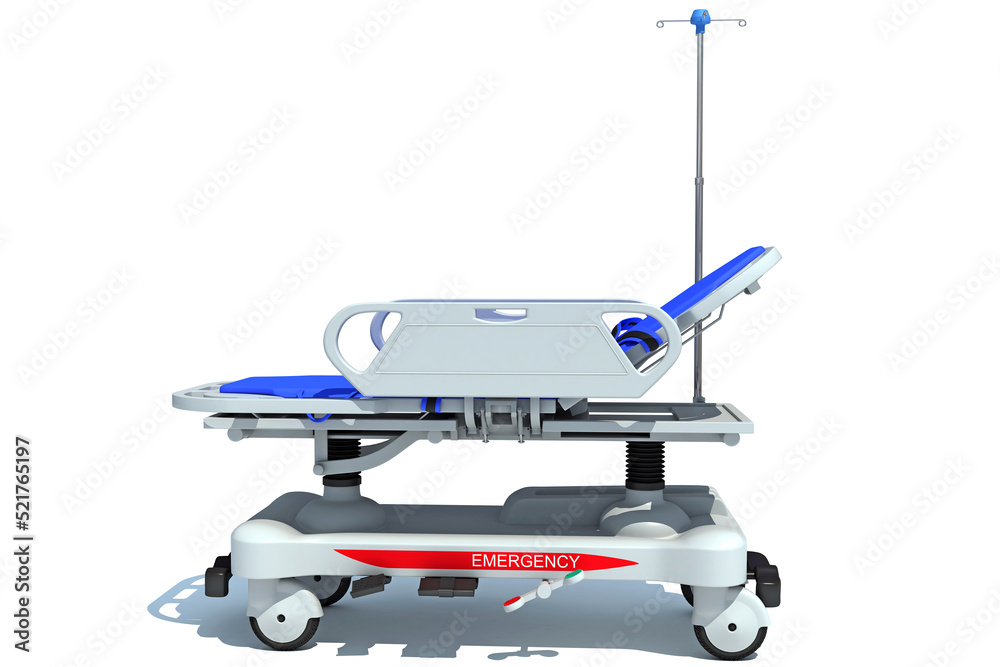 Emergency Stretcher Trolley 3D rendering on white background Emergency Stretcher Trolley 3D rendering on white background