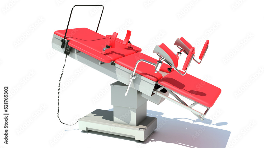 Gynecological Operating Table 3D rendering on white background