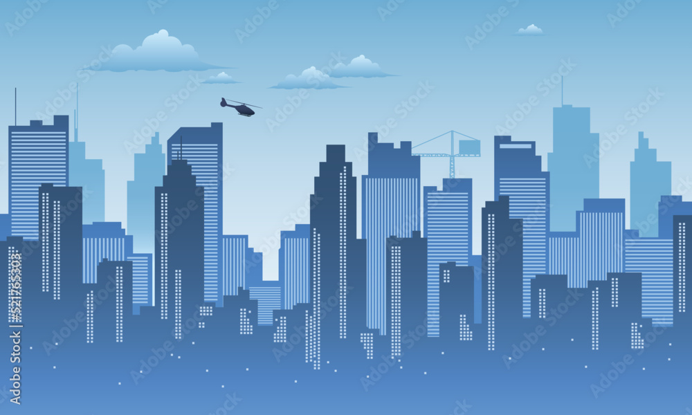 cool city Background silhouette in the afternoon with blue theme