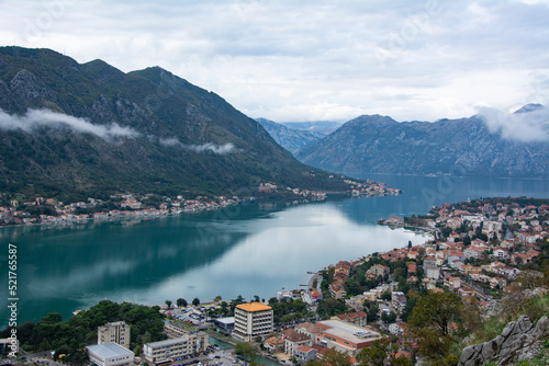 Top view of the town of Kotor and the Bay of Kotor. Montenegro © kivitimof