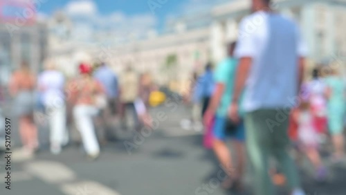 Wallpaper Mural Walking crowd of people crossing the road. 4k video  with blur effect. Out of focus Torontodigital.ca