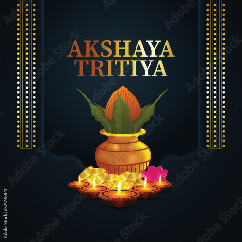 Creative gold coin kalash for happy akshaya tritiya banner photo