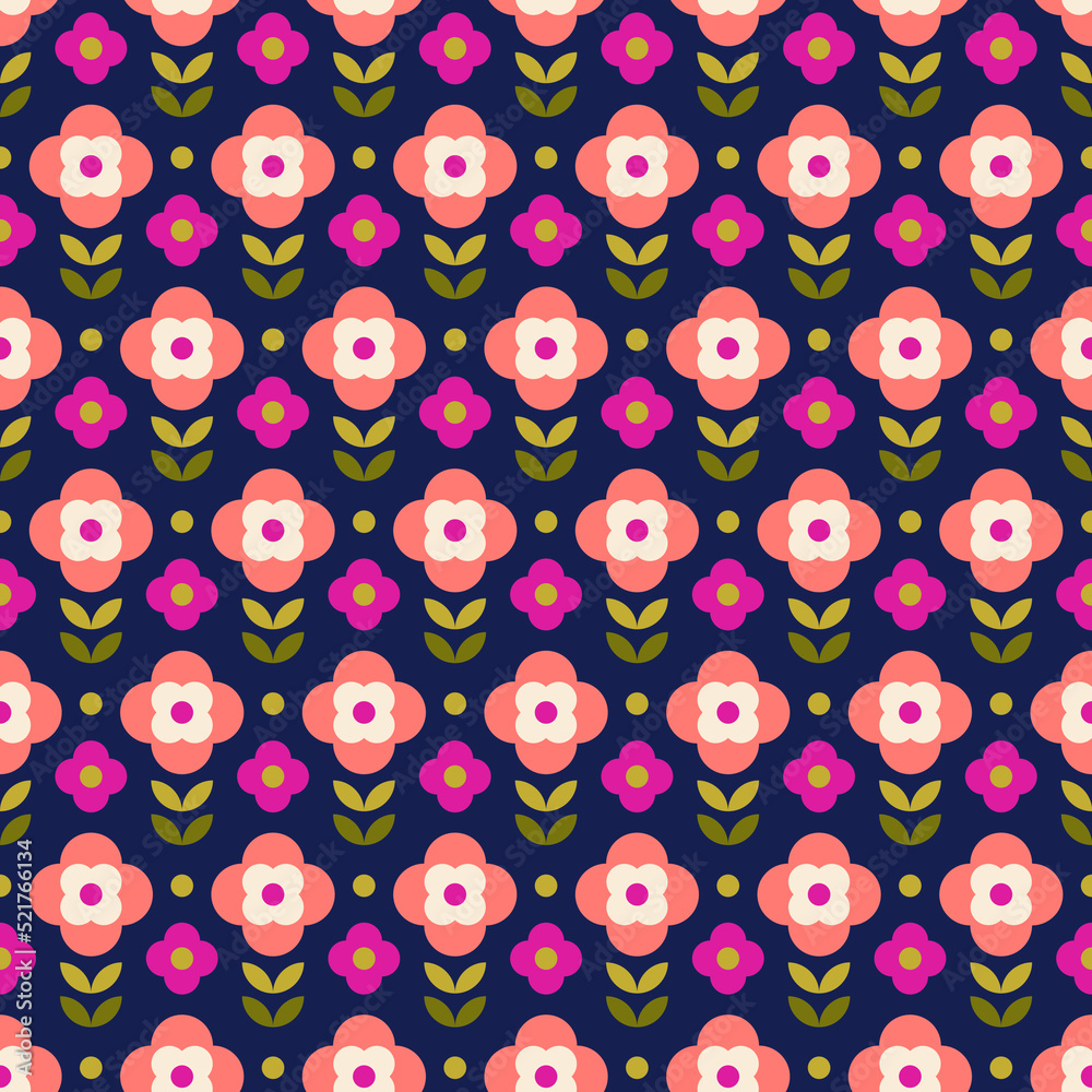Retro cute geometric flower and leaf seamless pattern background. Retro cute geometric flower and leaf seamless pattern background.