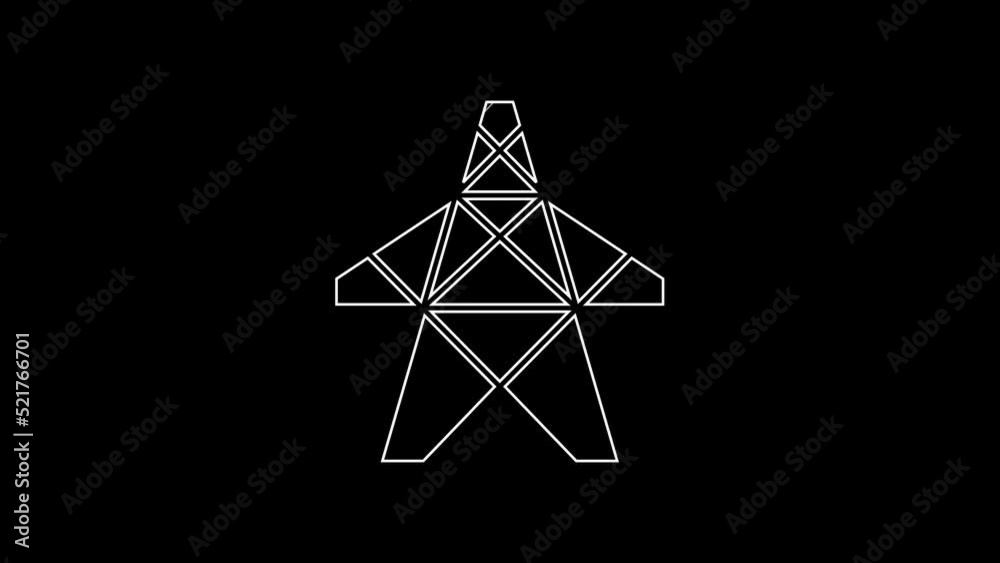 White line Electric tower used to support an overhead power line icon isolated on black background. High voltage power pole line. 4K Video motion graphic animation