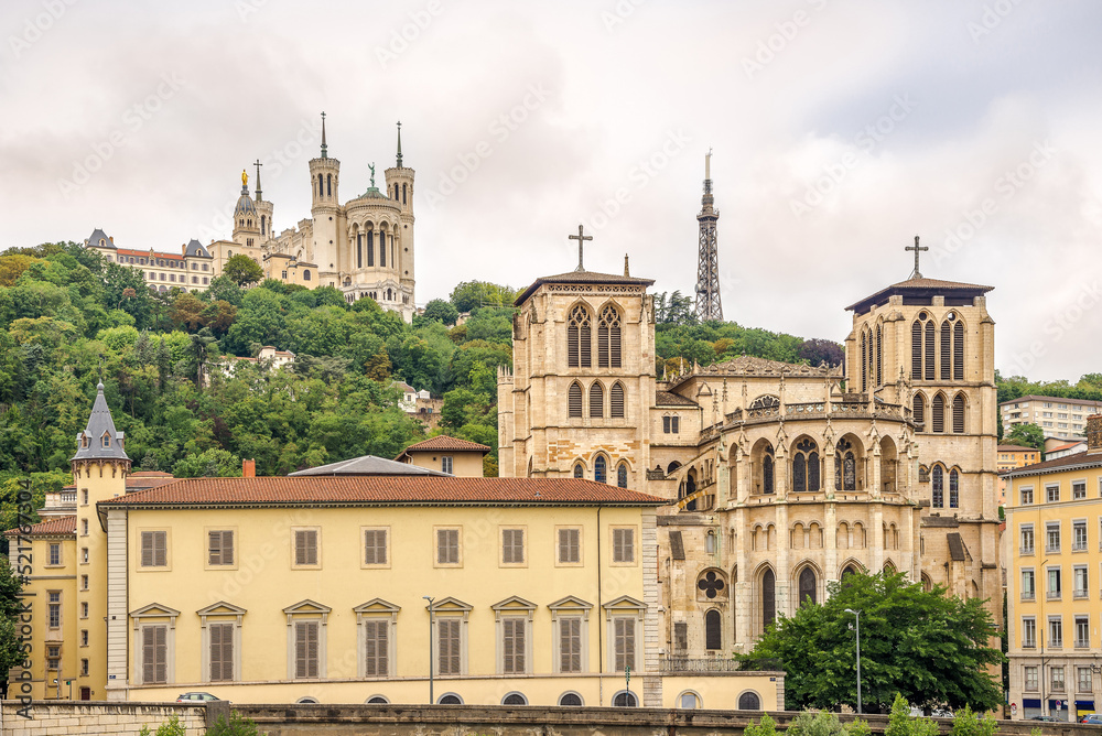 View at the Basilica of Notre Dame and Cathedral of Saint John the Baptist in Lyon, France