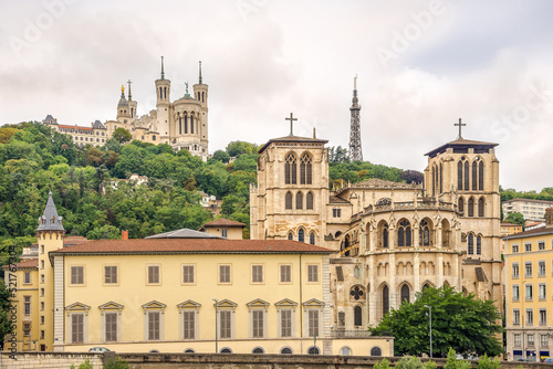 View at the Basilica of Notre Dame and Cathedral of Saint John the Baptist in Lyon, France