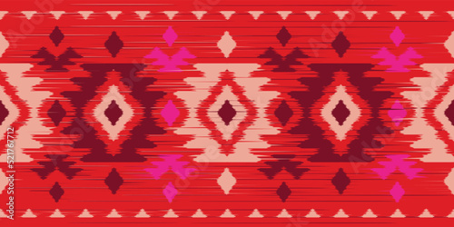 Ethnic abstract red pink. Seamless geometric pattern in tribal, folk embroidery, Aztec geometric art ornament print. Design for carpet, wallpaper, clothing, wrapping, fabric, cover.