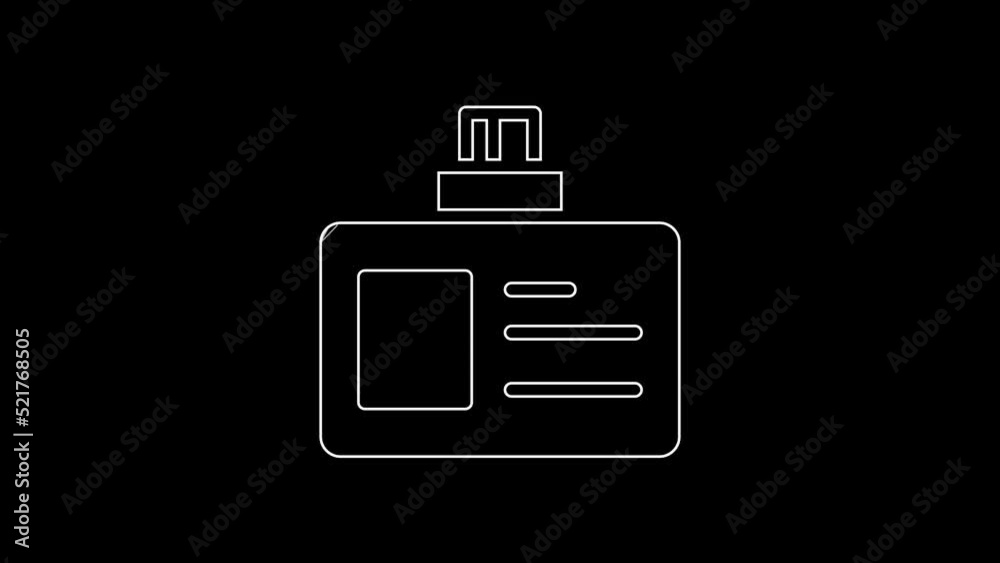 White line Identification badge icon isolated on black background. It can be used for presentation, identity of the company, advertising. 4K Video motion graphic animation White line Identification badge icon isolated on black background. It can be used for presentation, identity of the company, advertising. 4K Video motion graphic animation