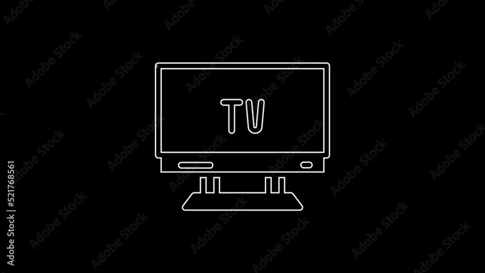 White line Smart Tv icon isolated on black background. Television sign. 4K Video motion graphic animation White line Smart Tv icon isolated on black background. Television sign. 4K Video motion graphic animation