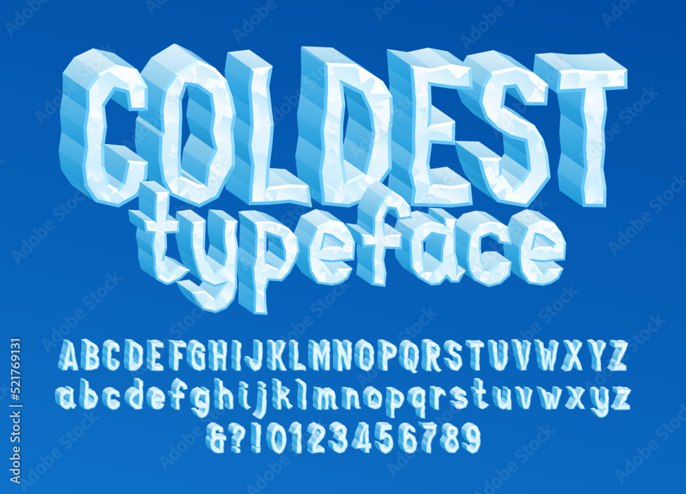 Coldest alphabet font. 3D cartoon ice letters, numbers and symbols. Uppercase and lowercase. Stock vector typescript for your typography design. Coldest alphabet font. 3D cartoon ice letters, numbers and symbols. Uppercase and lowercase. Stock vector typescript for your typography design.