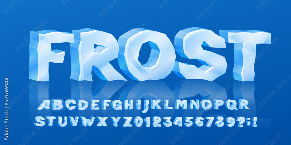 Vecteur Stock Frost alphabet font. 3D cartoon ice letters, numbers and  symbols. Stock vector typescript for your typography design. | Adobe Stock