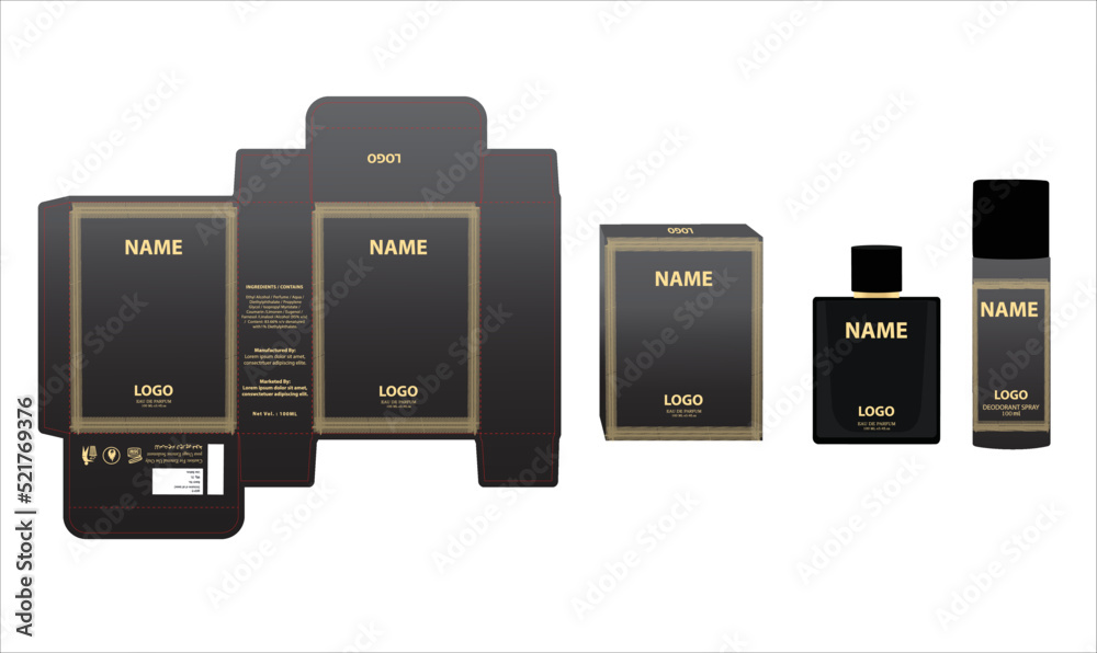 Packaging design, luxury perfume box, deo design mock up box