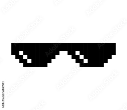 Fun retro pixel sun glass icon, life style meme sunglasses thug, vector illustration