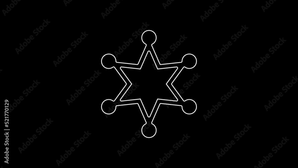 White line Hexagram sheriff icon isolated on black background. Police badge icon. 4K Video motion graphic animation White line Hexagram sheriff icon isolated on black background. Police badge icon. 4K Video motion graphic animation