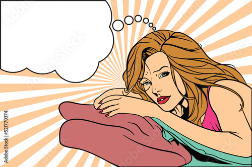 Grieving young woman rests her head on the pillow and thinks