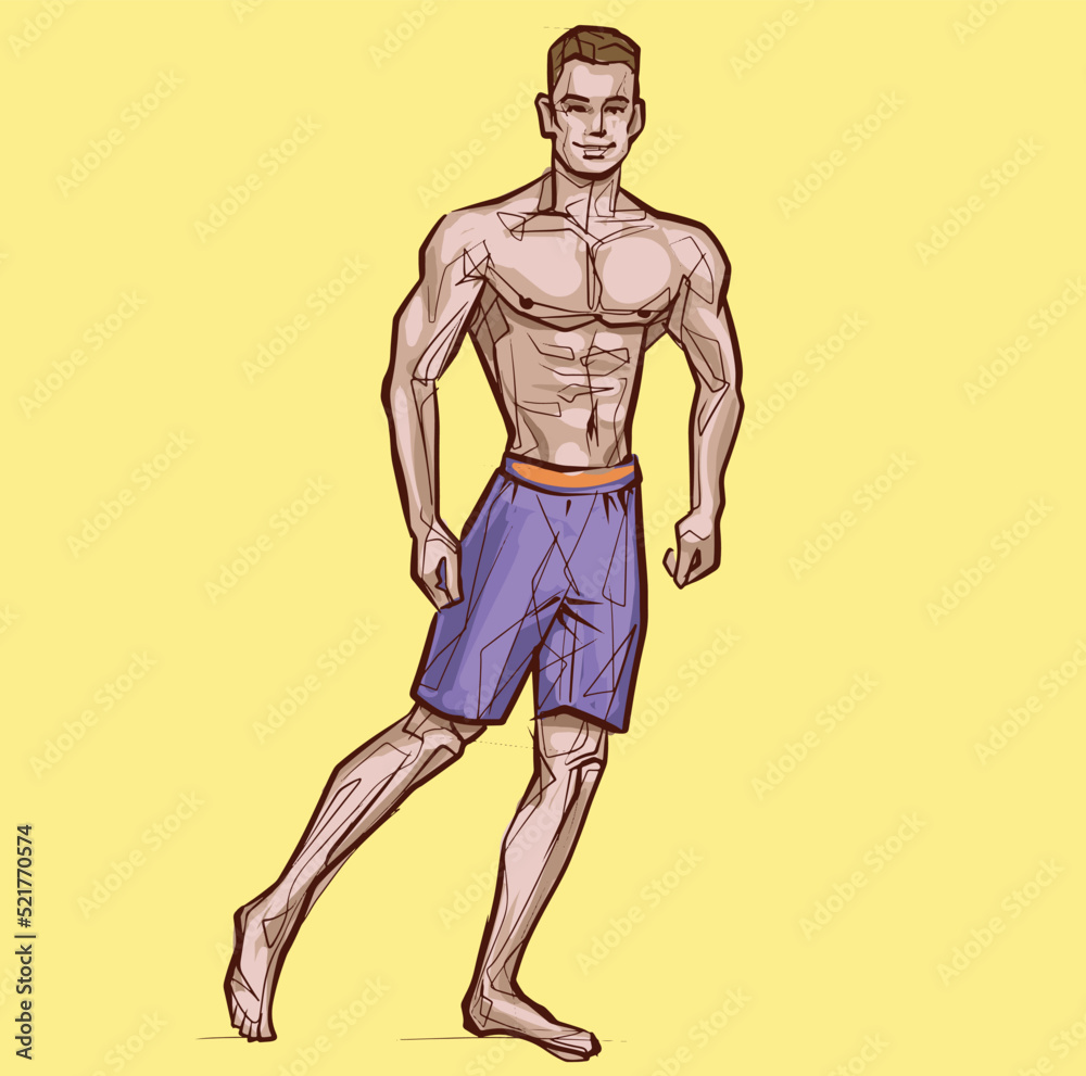 Bodybuilder muscle man fitness posing Colored Isolated Hand Drawing Vector Illustration Image Bodybuilder muscle man fitness posing Colored Isolated Hand Drawing Vector Illustration Image