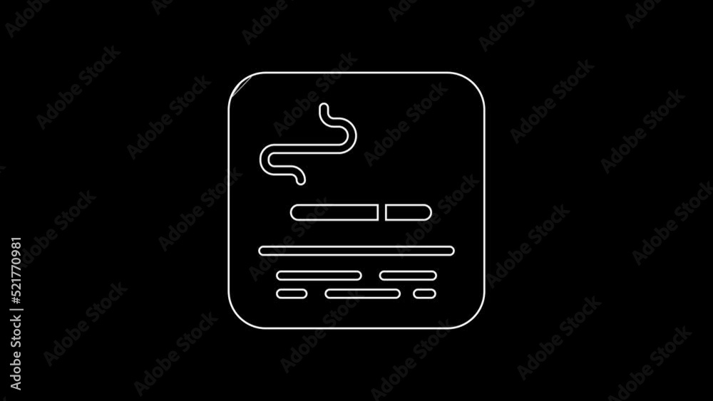 White line Smoking area icon isolated on black background. 4K Video motion graphic animation White line Smoking area icon isolated on black background. 4K Video motion graphic animation