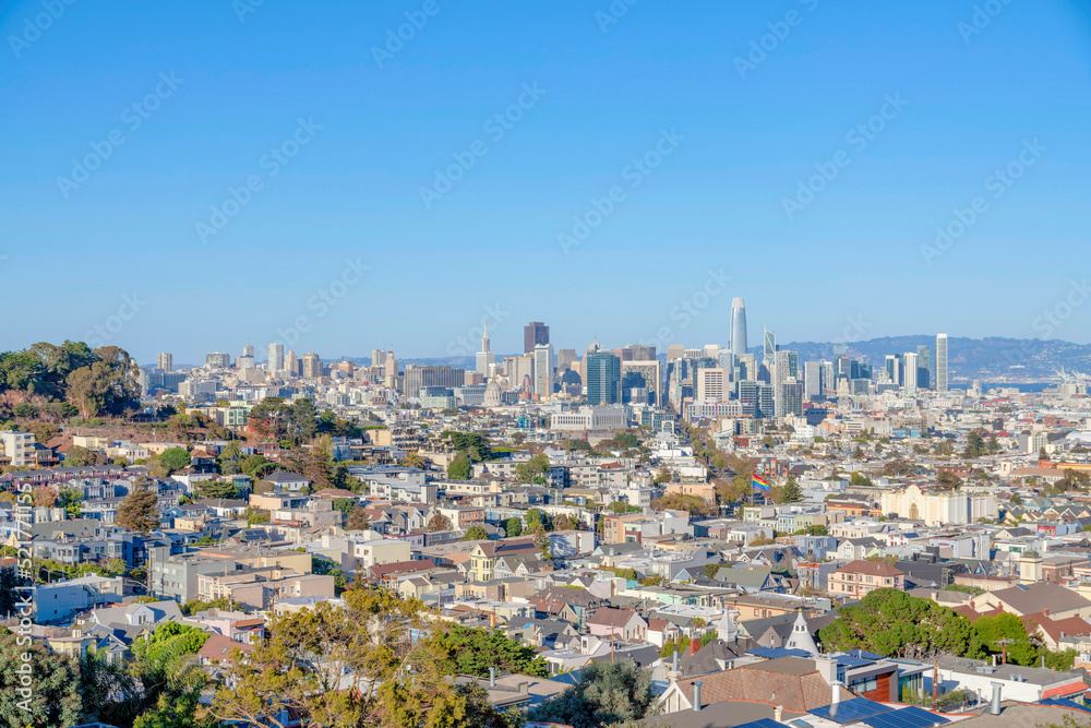 San Francisco downtown in California against the clear blue sky background