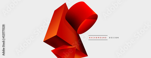 3d vector minimalist geometric abstract background. Triangle, cylinder, pyramid basic shape composition. Trendy techno business template for wallpaper, banner, background or landing