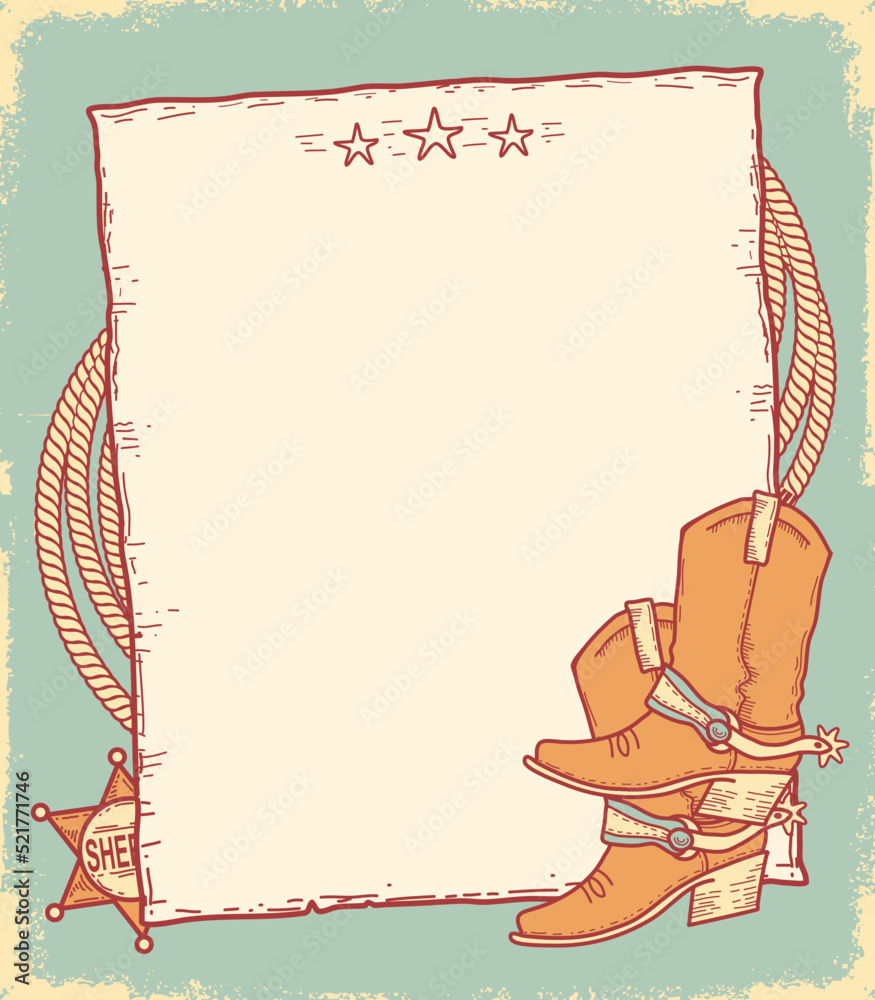Cowboy vintage poster background. Vector hand drawn illustration Wild