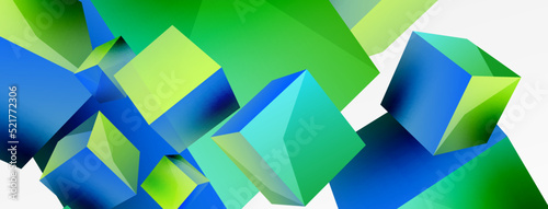 3d vector abstract background. Flying cubes composition. Trendy techno business template for wallpaper, banner, background or landing