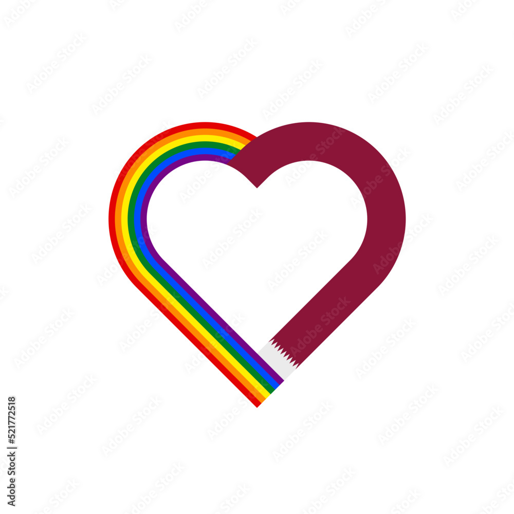 unity concept. heart ribbon icon of rainbow and qatar flags. vector illustration isolated on white background unity concept. heart ribbon icon of rainbow and qatar flags. vector illustration isolated on white background