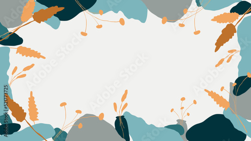Hand drawn minimal abstract frame with wild herbs and stones. Collage contemporary print. Fashionable template for design.