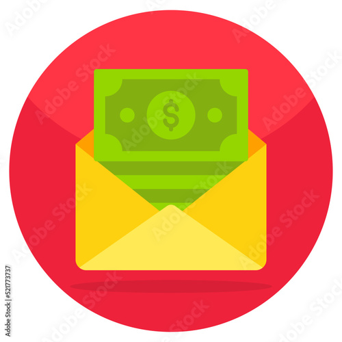 Money envelope icon in flat design