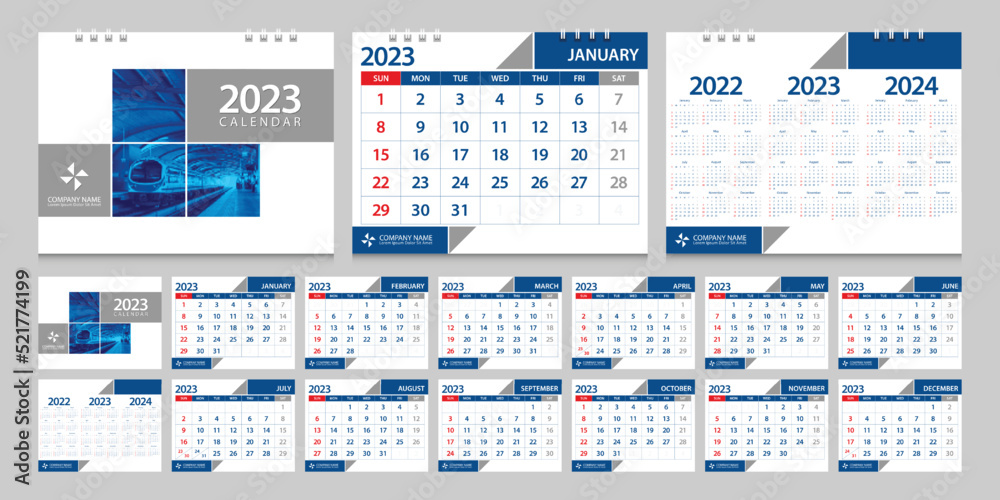 Calendar 2023, calendar 2024 week start Sunday corporate design template vector. Calendar 2023, calendar 2024 week start Sunday corporate design template vector.