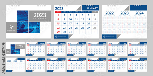Calendar 2023, calendar 2024 week start Sunday corporate design template vector. photo