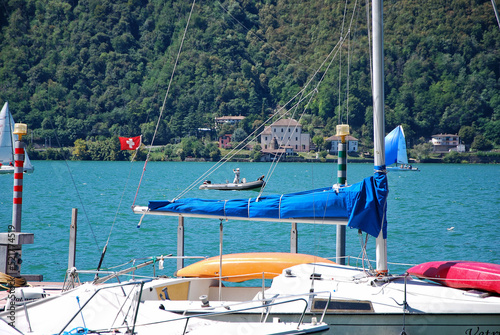 Il lago di Lugano da Campione d'Italia in provincia di Como, Lombardia, Italia.