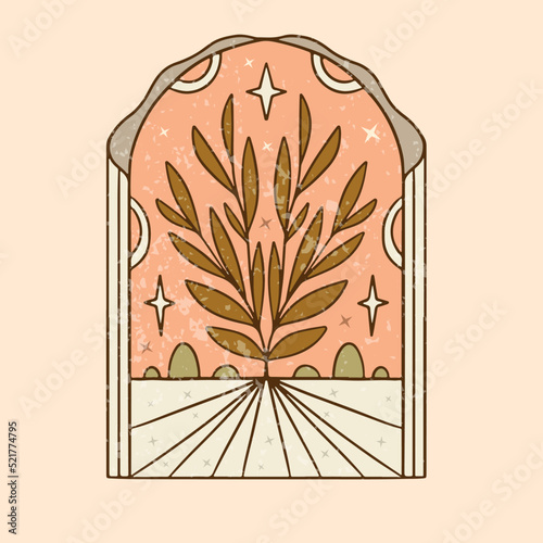 Vector Magic Illustration, Magic Dream. Psychedelic modern theme in boho colors hand-drawn