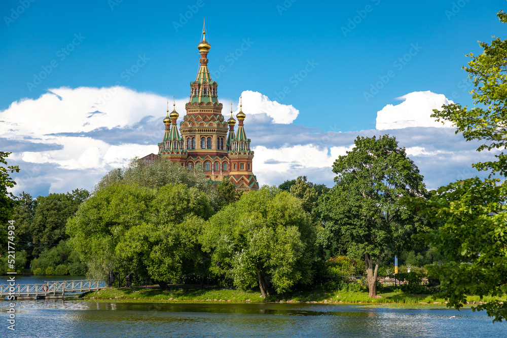 Naklejka premium View of Peter and Paul Cathedral in Peterhof in summer