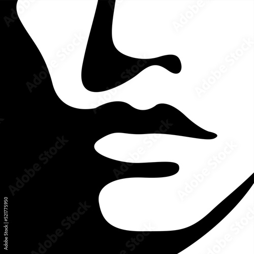 vector black and white light and shadow isolated image of beautiful female lips shaped by shadow. useful for poster, logo, print, web and graphic design, advertising of beauty treatments, lipsticks.