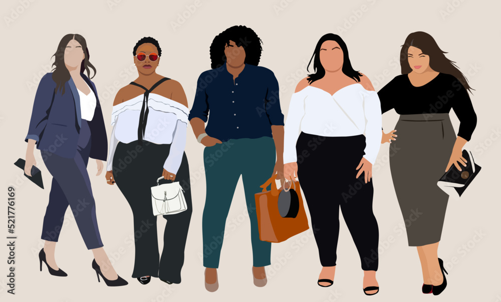 Business women collection. Set of Vector art illustrations of different  curvy women in formal office outfits. Each person are isolated. Stock  Vector | Adobe Stock