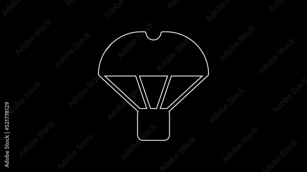 White line Box flying on parachute icon isolated on black background. Parcel with parachute for shipping. Delivery service, air shipping. 4K Video motion graphic animation White line Box flying on parachute icon isolated on black background. Parcel with parachute for shipping. Delivery service, air shipping. 4K Video motion graphic animation