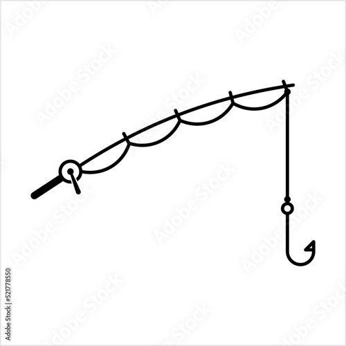 Fishing Rod Icon, Fishermen Flexible Rod Used To Catch Fish