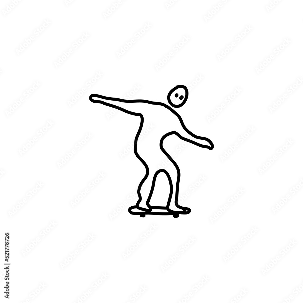Hand drawn Skateboarding icon, simple doodle icon