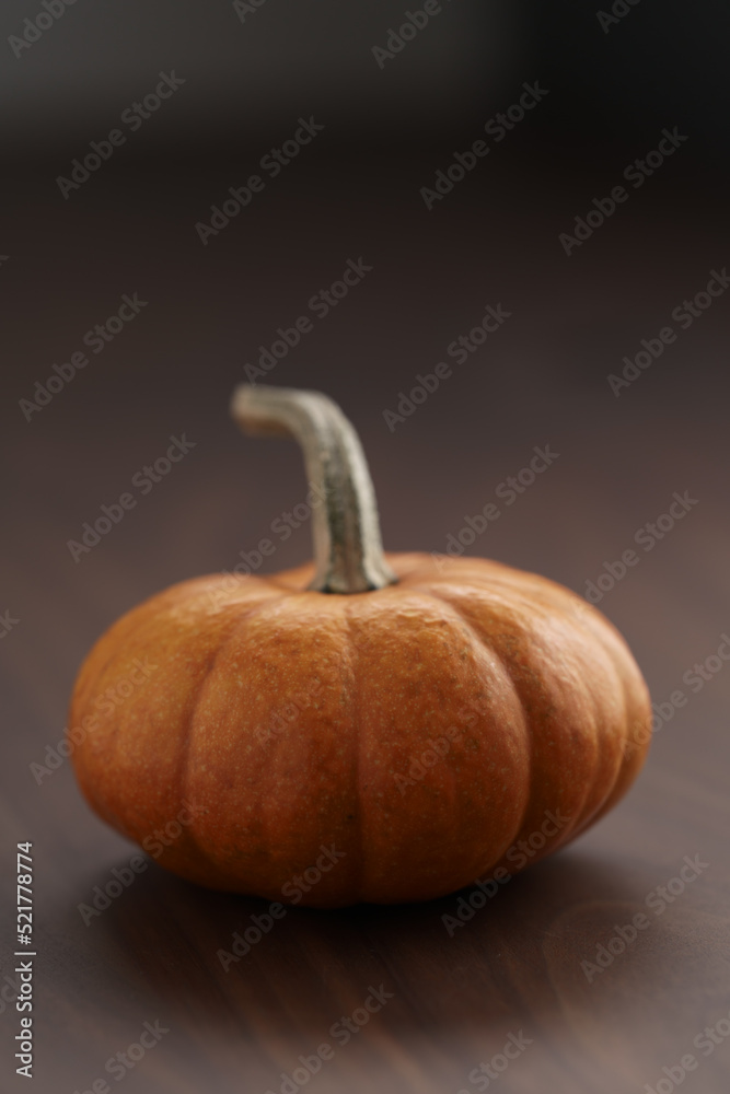 Cute orange pumpkin on wood table with copy space Cute orange pumpkin on wood table with copy space
