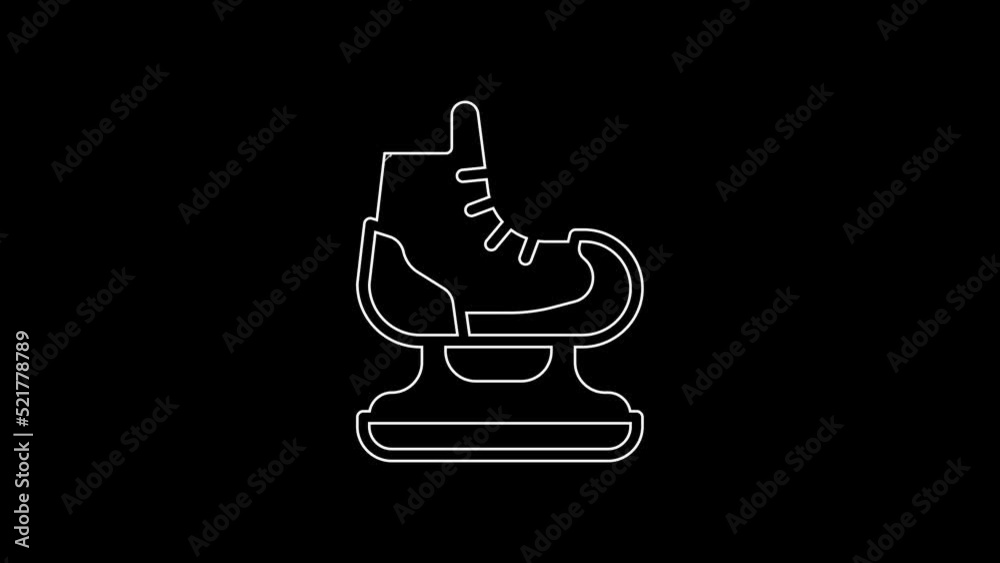 White line Skates icon isolated on black background. Ice skate shoes icon. Sport boots with blades. 4K Video motion graphic animation White line Skates icon isolated on black background. Ice skate shoes icon. Sport boots with blades. 4K Video motion graphic animation