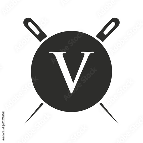 Letter V Tailor Logo, Needle and Thread Combination for Embroider, Textile, Fashion, Cloth, Fabric Template
