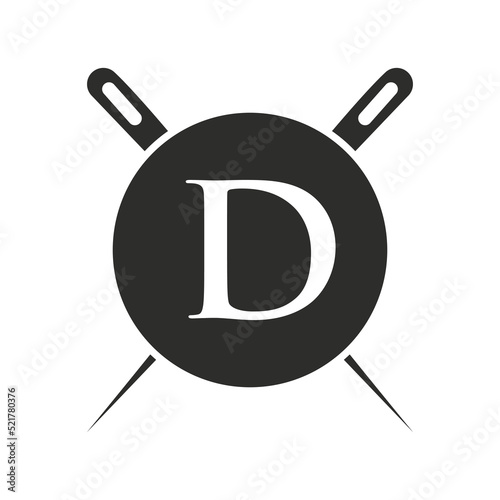Letter D Tailor Logo, Needle and Thread Combination for Embroider, Textile, Fashion, Cloth, Fabric Template
